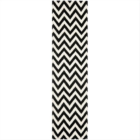 Safavieh 2 Ft. -6 In. X 14 Ft. Runner Contemporary Dhurries- Black And Ivory- Flatweave Rug DHU557L-214